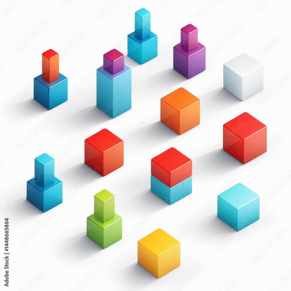 Poster isometric cube icons set. cartoon 3d vector with colorful for web isolated on white background