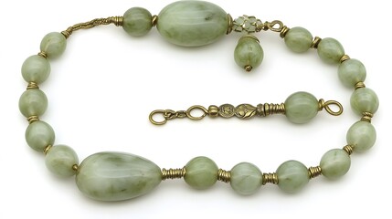 Obraz premium Elegant Green Jade Bead Necklace with Brass Accents
