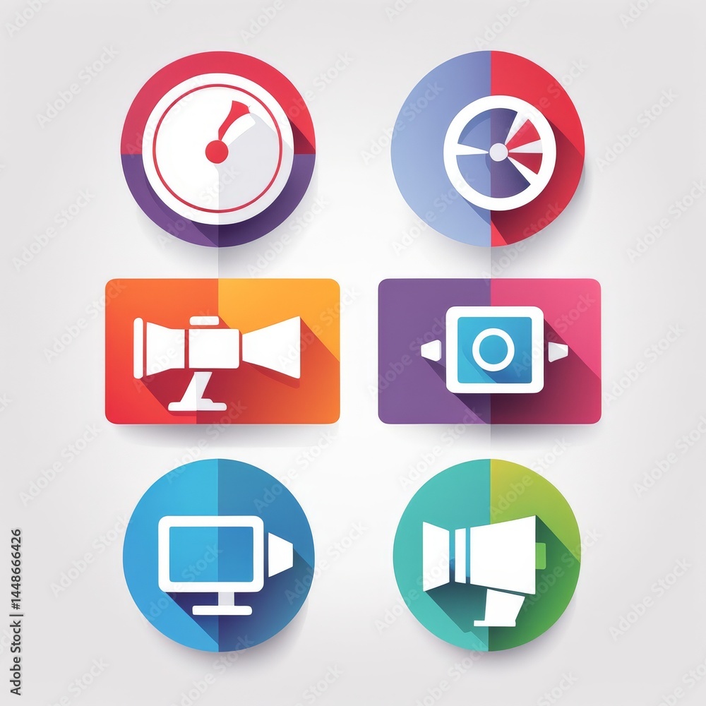 Poster set line photo camera, camera with and icon. vector.