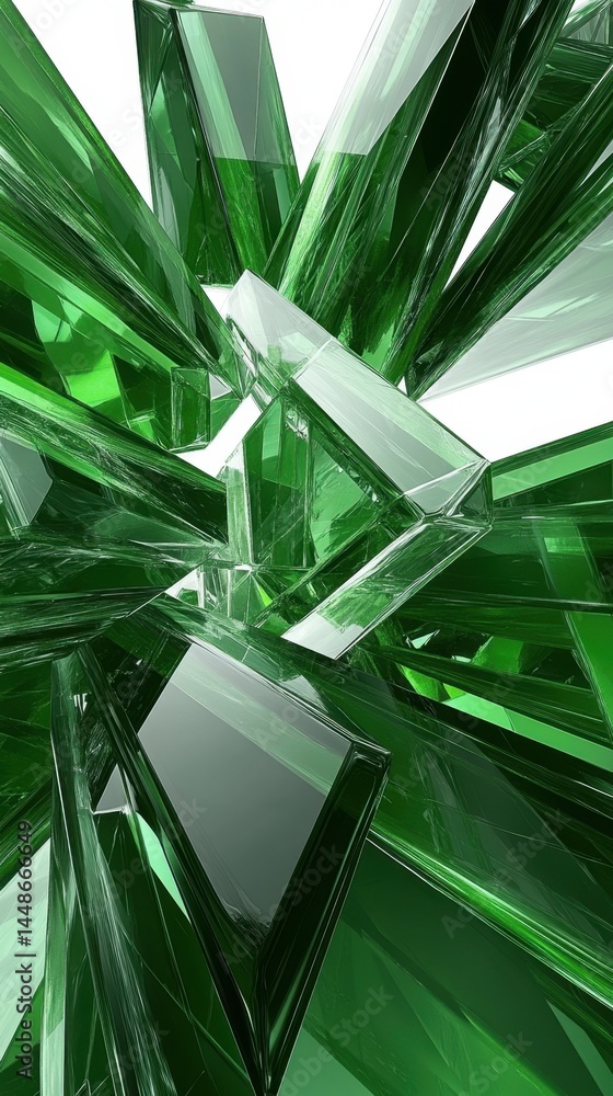 Poster abstract emerald shards radiating light and energy creating a modern and dynamic visual with geometr