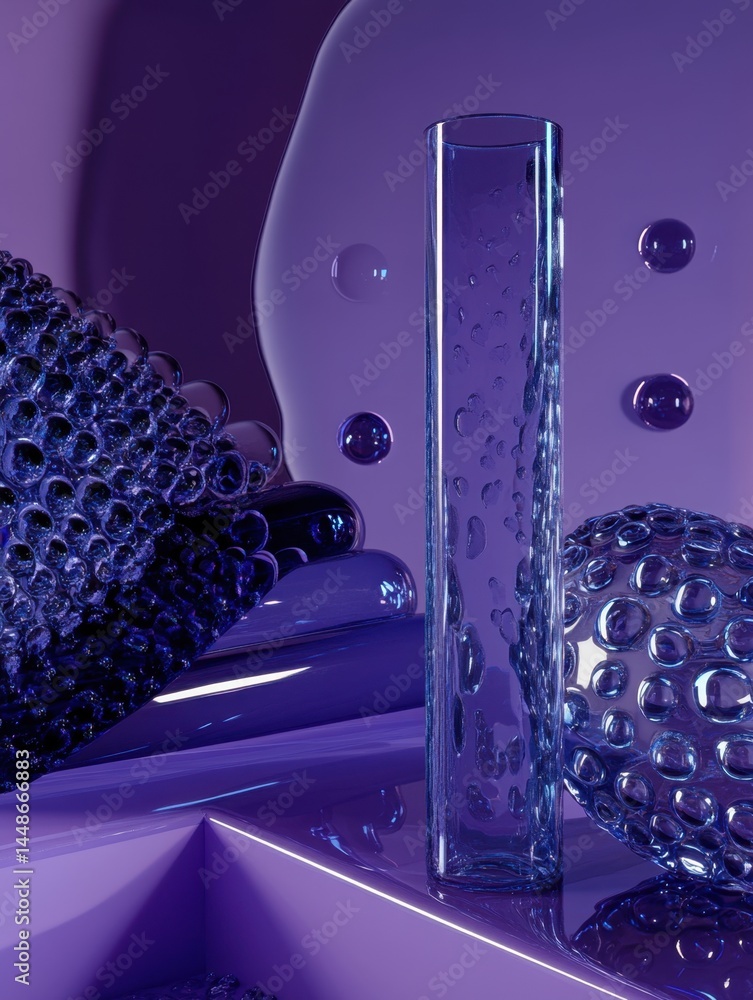 Poster elegant arrangement of glass shapes in a monochromatic purple palette creating a modern abstract com