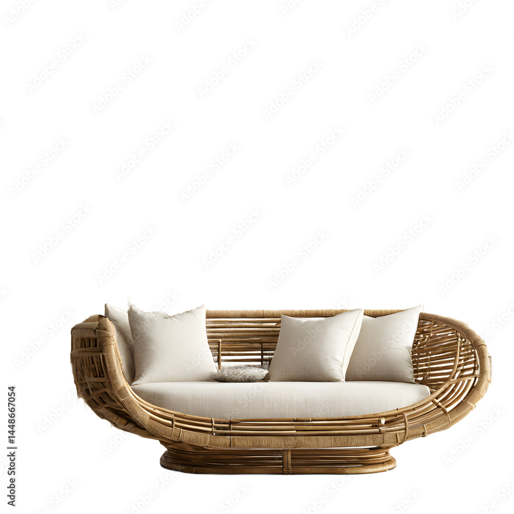 Aufkleber contemporary eco-friendly bamboo frame and hemp fabric sofa, isolated on a empty plain background