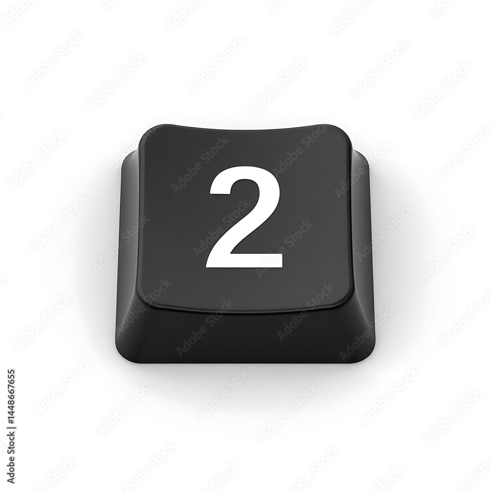 Poster high-resolution close-up of a single black keyboard key with the number two