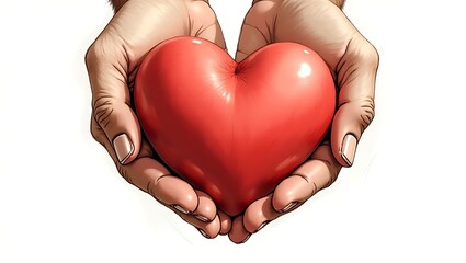 Obraz premium Human Hands Gently Holding a Large Red Heart Shape