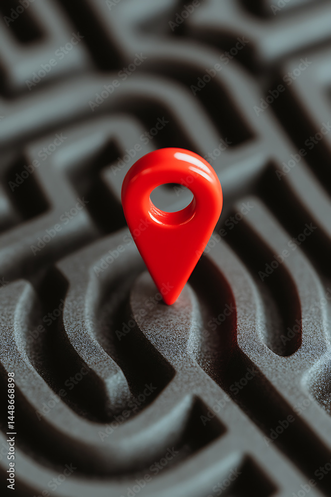 Poster lost in the maze? red pin marks the spot, guiding you through twists and turns. find your way with p