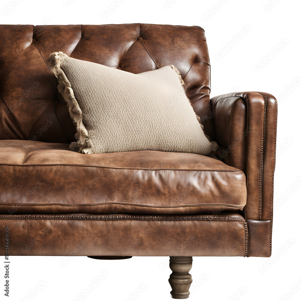 Poster Nomadic rustic wool and leather sofa, isolated on a empty plain background