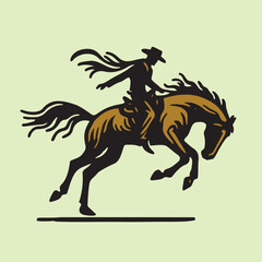 Hand-drawn silhouette of a cowboy on horseback vector