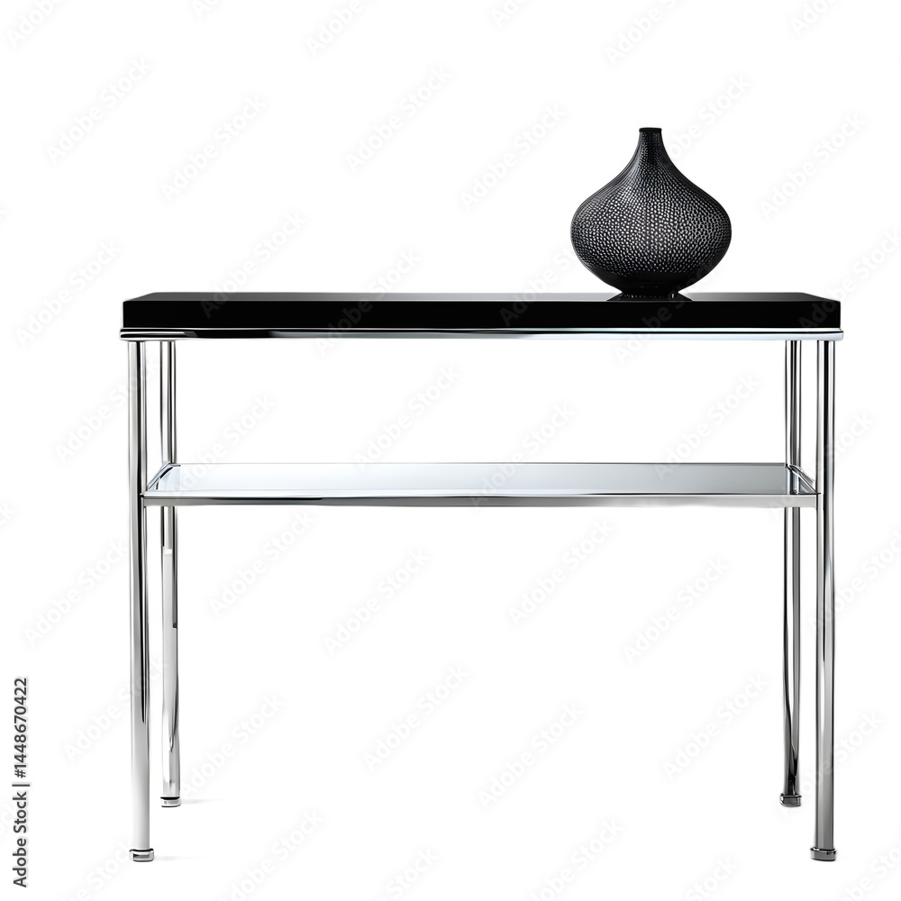 Aufkleber contemporary black glass and chrome console table, isolated on a empty plain background
