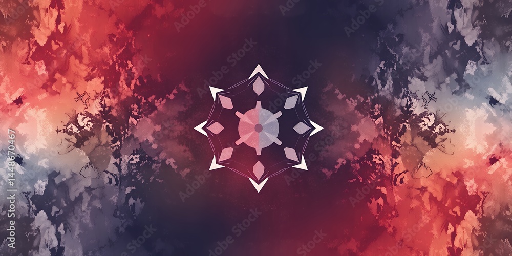 Poster abstract decorative pattern with red and blue cloud like background in symmetrical view