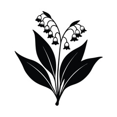 black and white ink drawing of lily of the valley