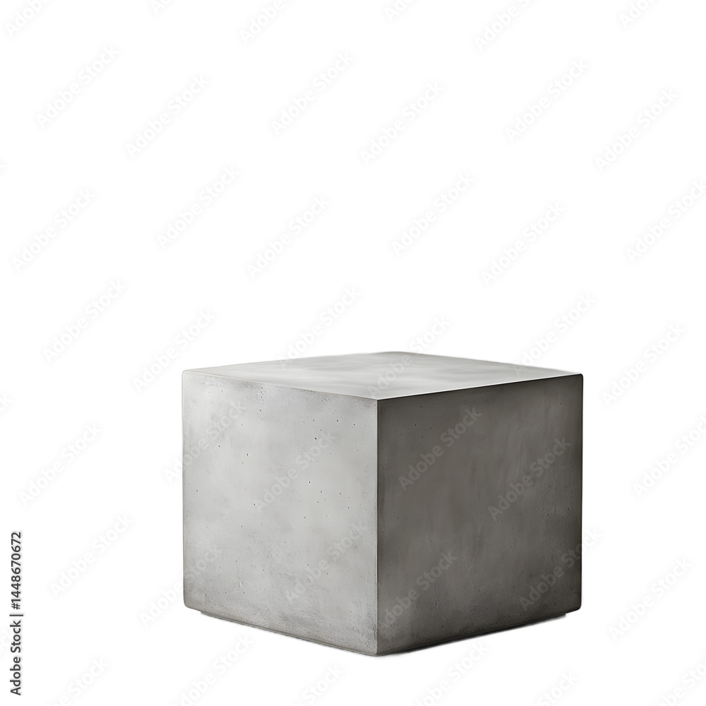 Aufkleber Minimalist concrete cube end table, isolated on a empty plain background
