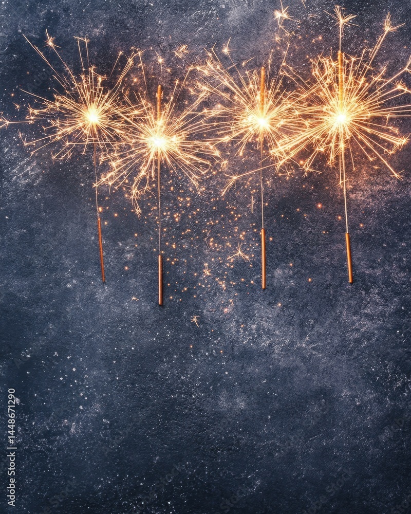 Poster festive sparklers illuminating a dark textured background creating a magical atmosphere celebration 