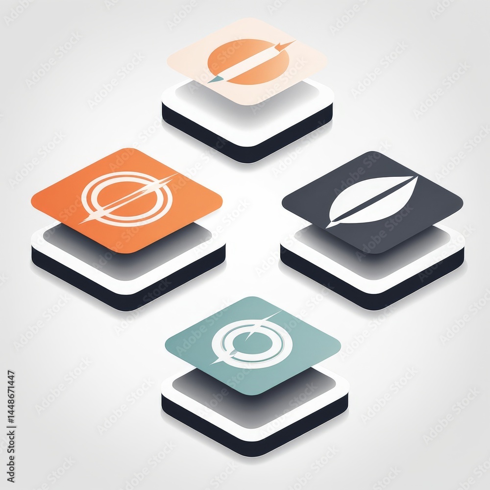 Poster set of four simple icons with long shadows