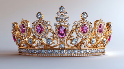 Elegant Gold Crown With Pink And White Jewels High Resolution Photo