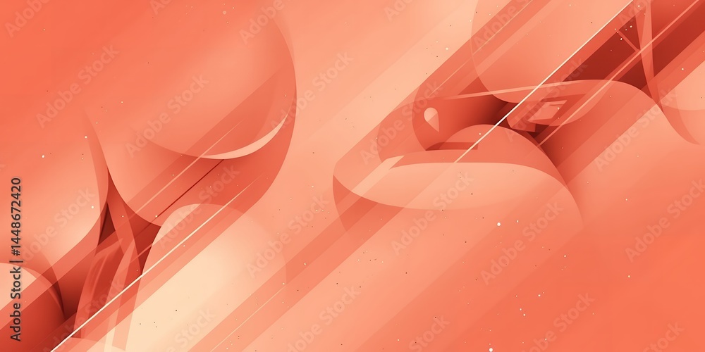 Poster a coral background featuring abstract shapes and lines creating a modern and fluid design