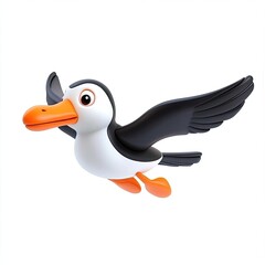 Fototapeta premium Adorable 3D Puffin in Flight: A Whimsical Cartoon Bird Soaring Through the Air