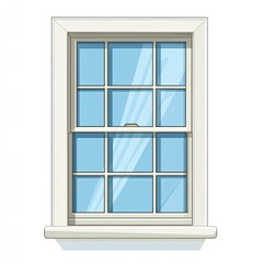 Classic White Paneled Window Design: A Detailed Illustration of a Traditional Double Hung Window with Multiple Panes and Clean Lines
