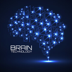 Artificial intelligence. Abstract brain with binary computer code, technology concept. Vector illustration