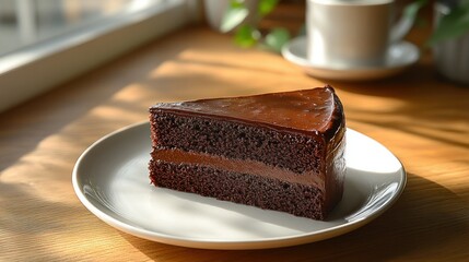 Chocolate cake slice on plate