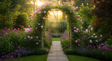 Fototapeta premium Rose Arbor Gateway To Serenity In A Lush Romantic Garden