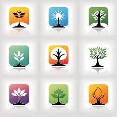 vector illustration of trees set icons
