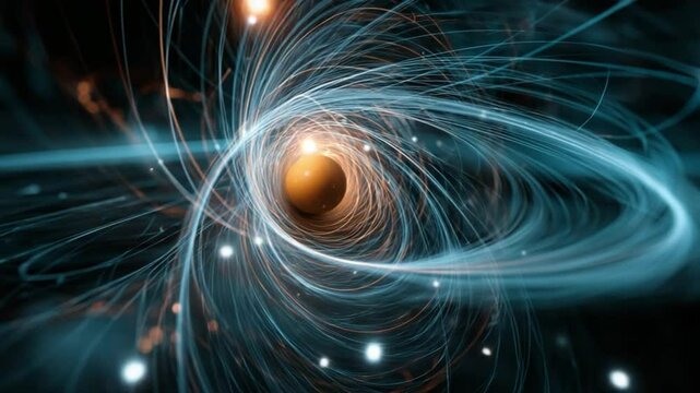 Planet rotating showing magnetic field and gravity waves