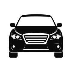 Car Front View Silhouette Icon, Modern Sedan Headlights Vector on White Background