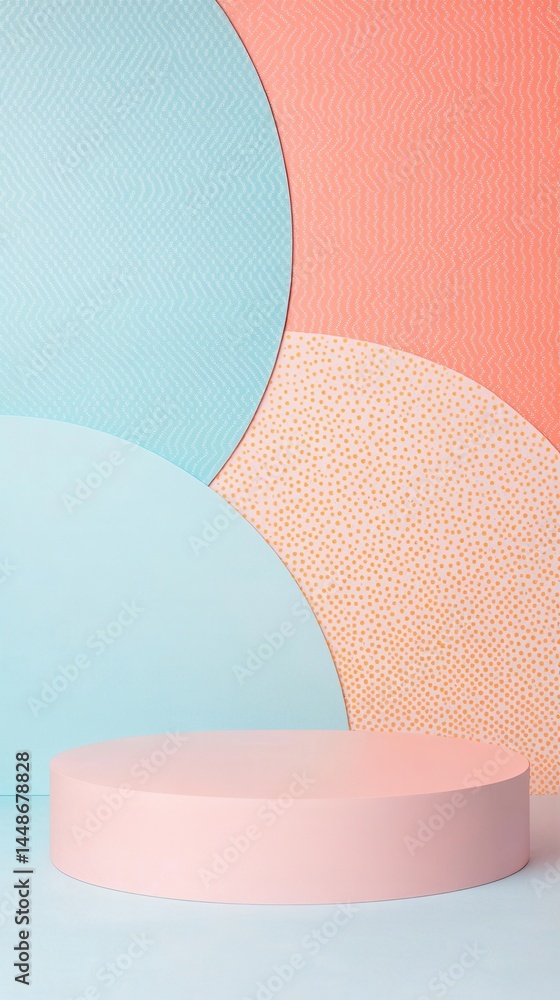 Poster pastel podium display for product presentation with geometric paper background in soft colors and mi