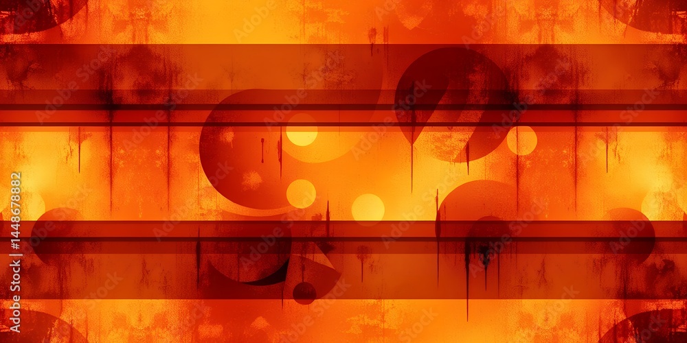 Poster orange background with horizontal lines and circles creating an abstract design art piece