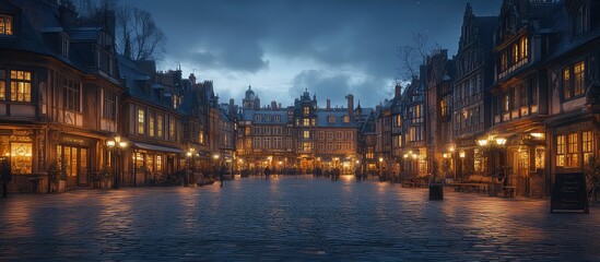 Fototapeta premium Twilight European Town Square.
