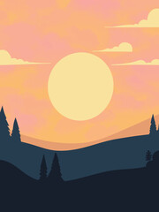 Adobe Illustrator Artwork, Landscape poster for interior decoration in minimalist style. vector illustration flat design