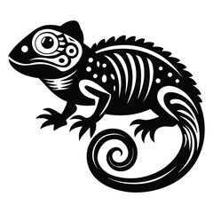Chameleon silhouette line art vector illustration, Chameleon silhouette, Chameleon Vector art, Chameleon Clipart black Silhouette