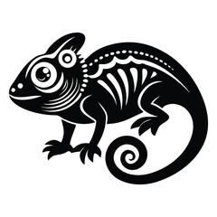 Chameleon silhouette line art vector illustration, Chameleon silhouette, Chameleon Vector art, Chameleon Clipart black Silhouette