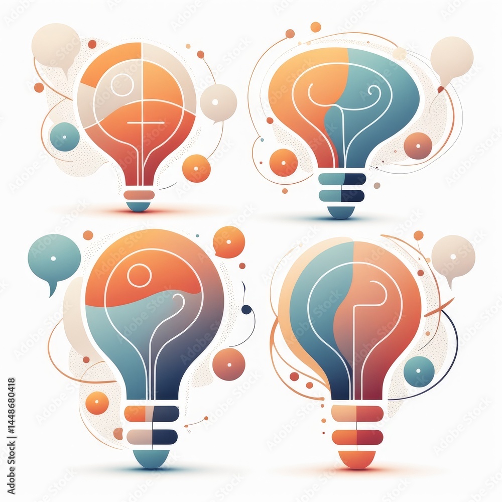 Poster light bulb with colorful question marks.