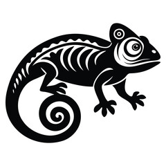 Chameleon silhouette line art vector illustration, Chameleon silhouette, Chameleon Vector art, Chameleon Clipart black Silhouette
