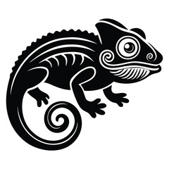 Chameleon silhouette line art vector illustration, Chameleon silhouette, Chameleon Vector art, Chameleon Clipart black Silhouette