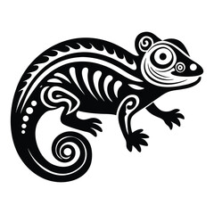 Chameleon silhouette line art vector illustration, Chameleon silhouette, Chameleon Vector art, Chameleon Clipart black Silhouette