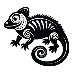 Chameleon silhouette line art vector illustration, Chameleon silhouette, Chameleon Vector art, Chameleon Clipart black Silhouette