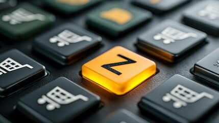 Lit Z key amidst dark keys, shopping cart symbols surround