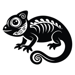 Chameleon silhouette line art vector illustration, Chameleon silhouette, Chameleon Vector art, Chameleon Clipart black Silhouette