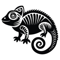 Chameleon silhouette line art vector illustration, Chameleon silhouette, Chameleon Vector art, Chameleon Clipart black Silhouette