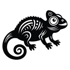 Chameleon silhouette line art vector illustration, Chameleon silhouette, Chameleon Vector art, Chameleon Clipart black Silhouette