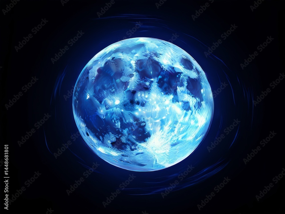 Poster 3d image of a planet sphere in the dark ark