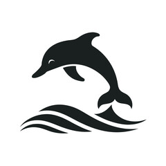Dolphin leaping above ocean silhouette