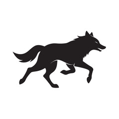 Running wolves in pack silhouette formation