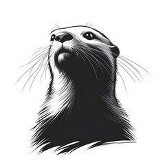 Elegant Otter Portrait Illustration In Black And White Looking Upward High Resolution Photo