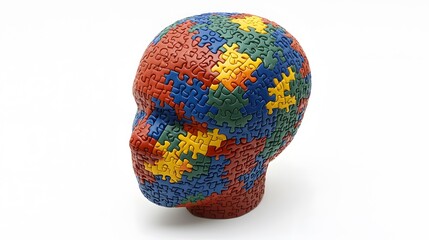 Colorful Puzzle Head Abstract Artwork for Brain Concept