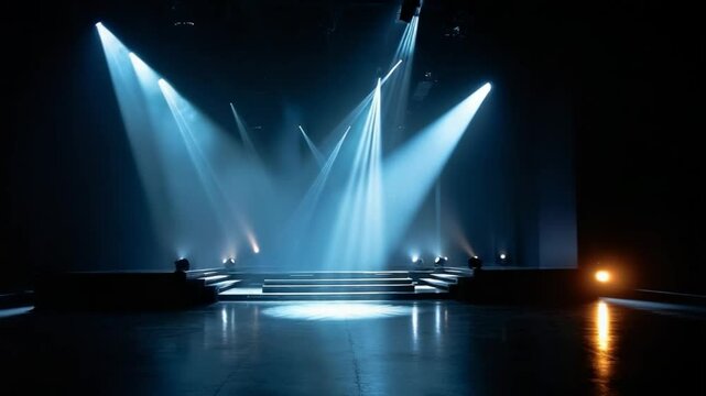 Empty stage illuminated by moving stage lights