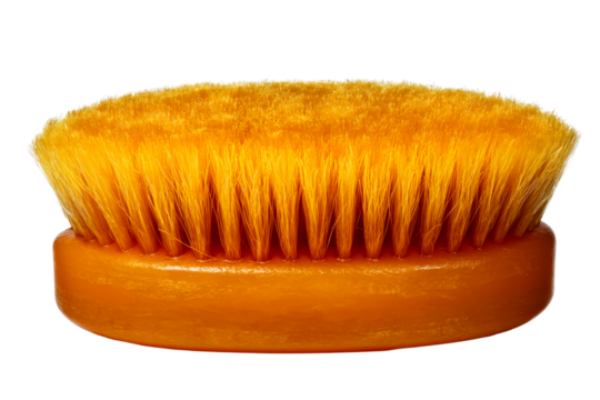 Bright yellow brush with soft bristles for cleaning tasks