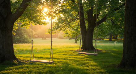 Golden Hour Swings: Serene Park Scene at Sunset